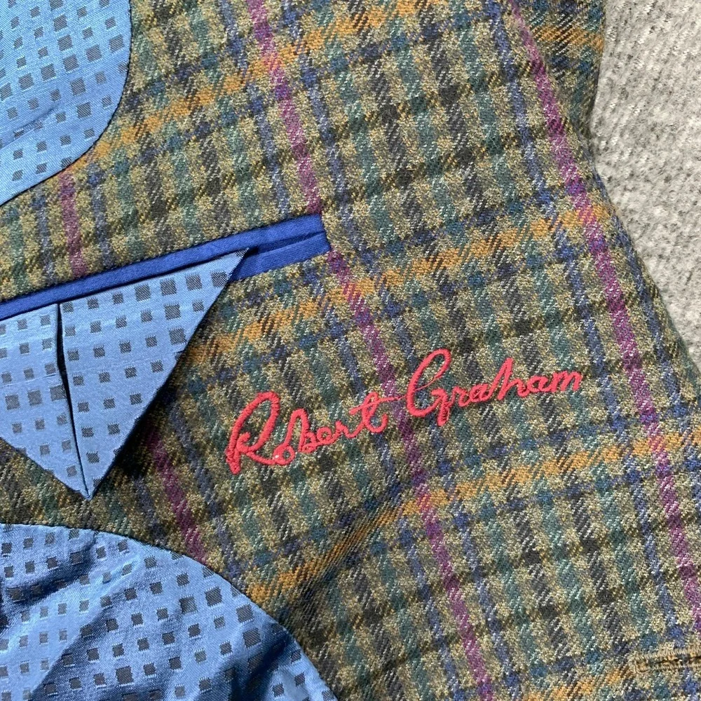 Robert Graham Blazer Jacket Men 40 Classic Check Windowpane Paisley Sport Coat